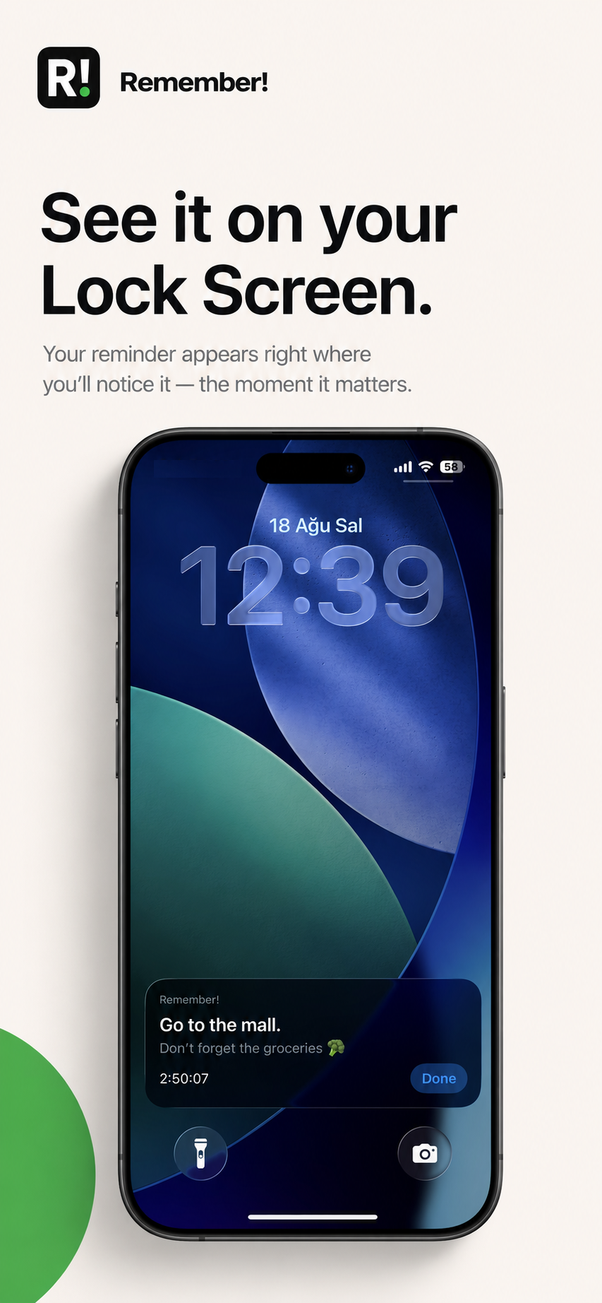 Remember! reminder displayed on the iPhone Lock Screen
